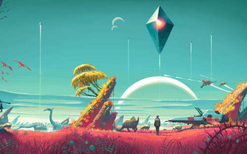 Персонаж науково-фантастичного жанру, відомий як Мандрівник з гри No Man’s Sky, досліджує... 7680x4800