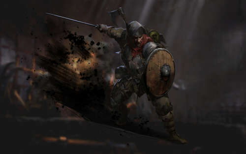 Втомлений у боях воїн стоїть у напівтемному, сирому кам’яному підземеллі, натхненному...