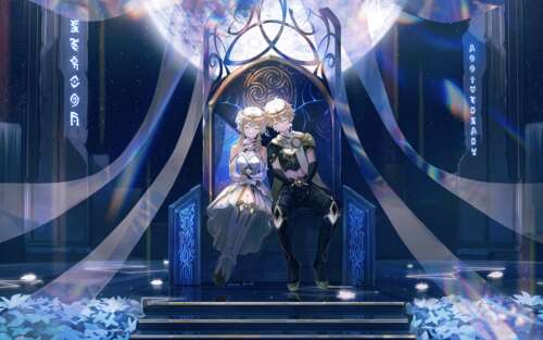 Аетер і Люмін із гри Genshin Impact стоять поруч. 7680x4800