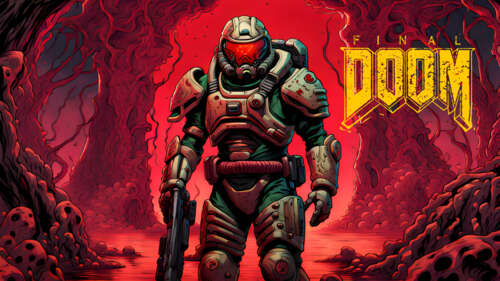 Доомгай, головний герой серії відеоігор Doom, стоїть посеред похмурого та пекельного... 8K