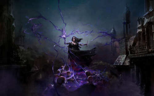 Величний Некромант із гри Path of Exile 2, який творить темні, зловісні заклинання,... 7680x4800