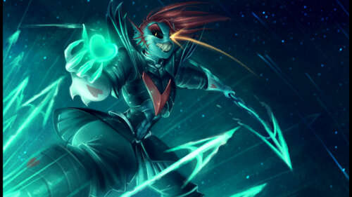 Андайн, Незламна, з гри Undertale, у обладунках, з червоним волоссям і символом у... 8K