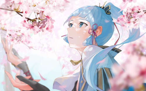 Детальний портрет персонажа Камісато Аяка з гри Genshin Impact. 7680x4800