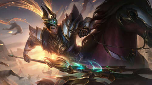 Ярван IV з гри League of Legends, який тримає свою фірмову спис у виразній позі. 8K