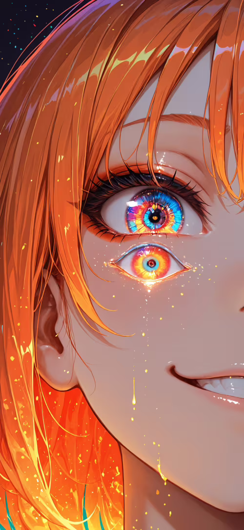 Деталізована ілюстрація аніме-дівчини з яскравим помаранчевим волоссям і самовдоволеною... Google Pixel 4a 5G