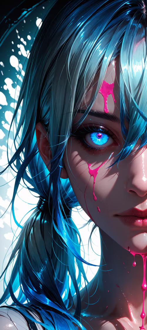 Крупний план портрета молодої жінки з рожевим і блакитним волоссям, зібраним у два... Honor 200