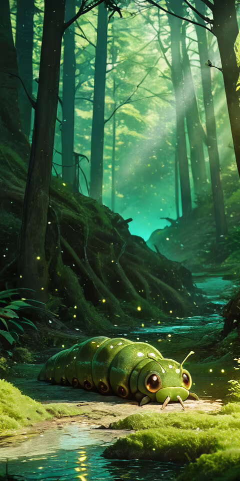 Дівчина в стилі аніме з каштановим волоссям, одягнена у великий зелений костюм гусениці,... Ulefone S1