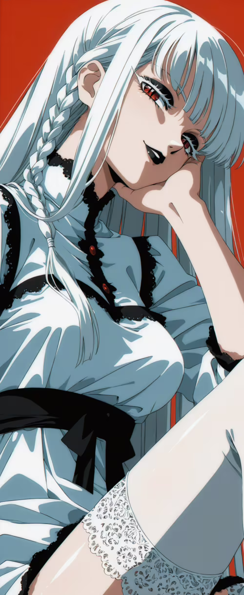 Деталізована ілюстрація аніме-персонажа – жінки з довгим білим волоссям і червоними... Samsung Galaxy Z Flip