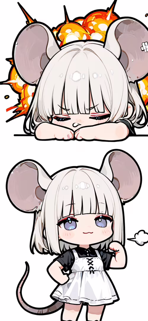 Мила аніме-дівчинка в стилі «чібі» з великими мишачими вушками та сріблястим волоссям,... Apple iPhone 11