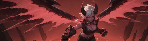 Цифровий малюнок, на якому зображено Демон Ві з гри League of Legends – могутня демонічна...