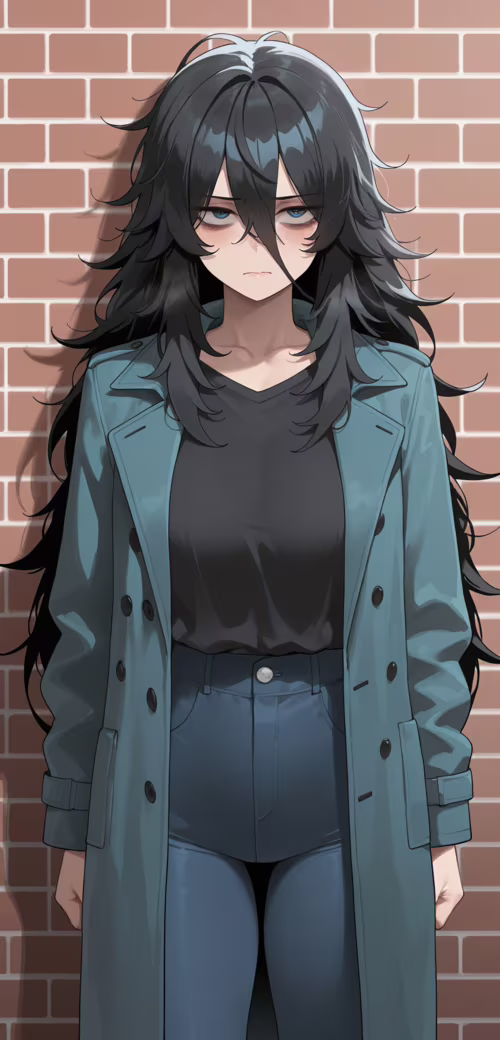 Дівчина в стилі аніме з довгим, розпатланим чорним волоссям і втомленими блакитними... Asus ZenFone 5