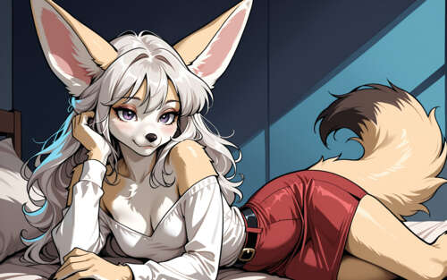 Ілюстрація в стилі аніме, на якій зображено жіночого персонажа – лисицю фенек – з...