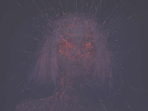 Цифровий малюнок, на якому зображено жінку з білим волоссям і заплющеними очима....