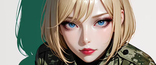 Деталізоване зображення вродливої жінки-військовослужбовця з короткою світло-русою... Телефон