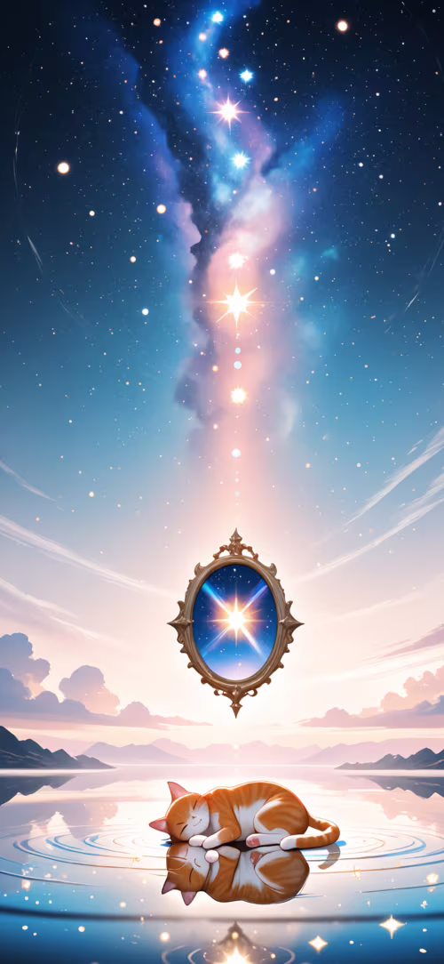 На малюнку зображено милого рудо-білого смугастого кота, який спить на поверхні,...