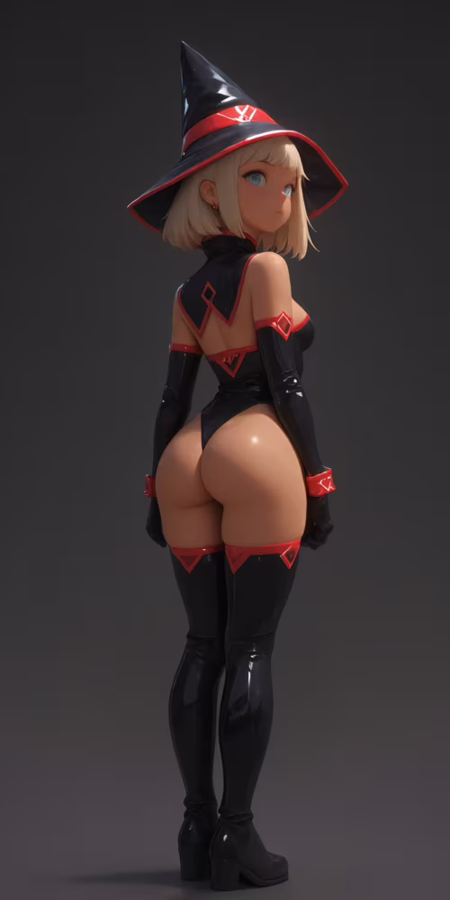 Повнорозмірна цифрова ілюстрація молодої відьми в стилі аніме з короткою білою зачіскою... Nuu G3