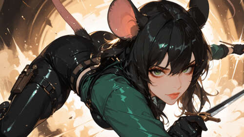 Аніме-персонажка, дівчина з чорним волоссям, зеленими очима, великими мишачими вушками... Телефон