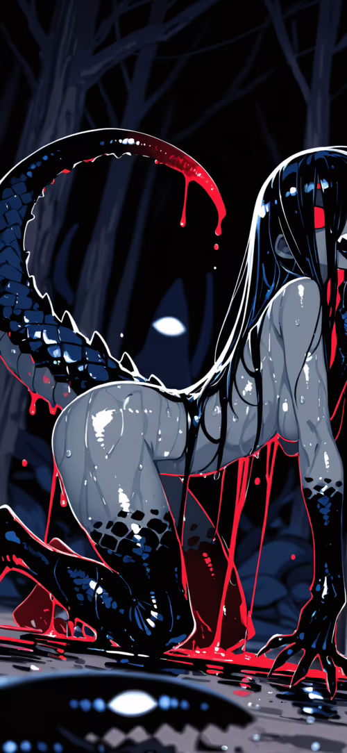 Жахлива істота, що має вигляд дівчини, з палаючими червоними очима та гострими зубами,... Google Pixel 4a 5G