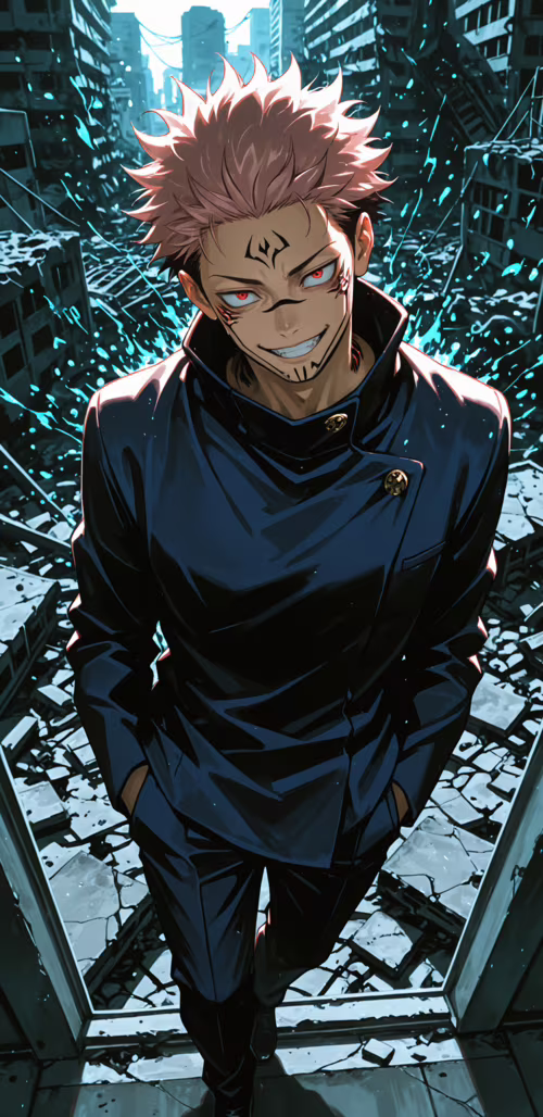 Рьомен Сукуна з аніме «Дзюцу Дзюцу Кайсен» стоїть у зруйнованому місті, зловісно... Honor Magic 3 Pro