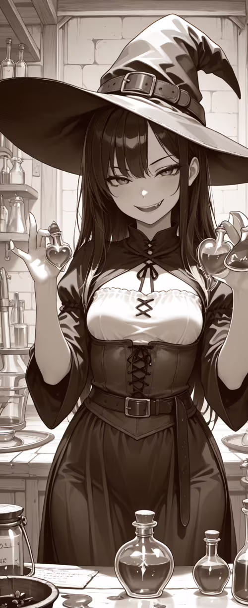 Сепієва ілюстрація відьми в стилі аніме з довгим світлим волоссям і великим капелюхом,... Tecno Phantom V Flip2