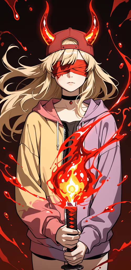 Аніме-дівчина з довгим світлим волоссям, червоною кепкою, надягнутою задом наперед,... Samsung Galaxy Note 9