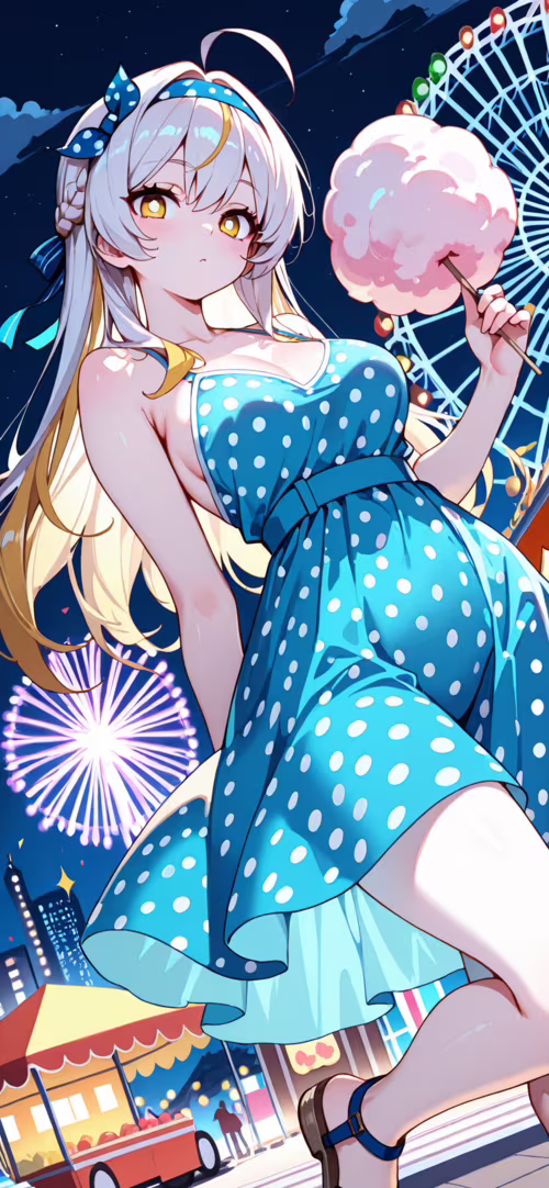 Аніме-дівчина з довгим світлим волоссям, одягнена в жовту сукню в горошок, тримає... Apple iPhone 11