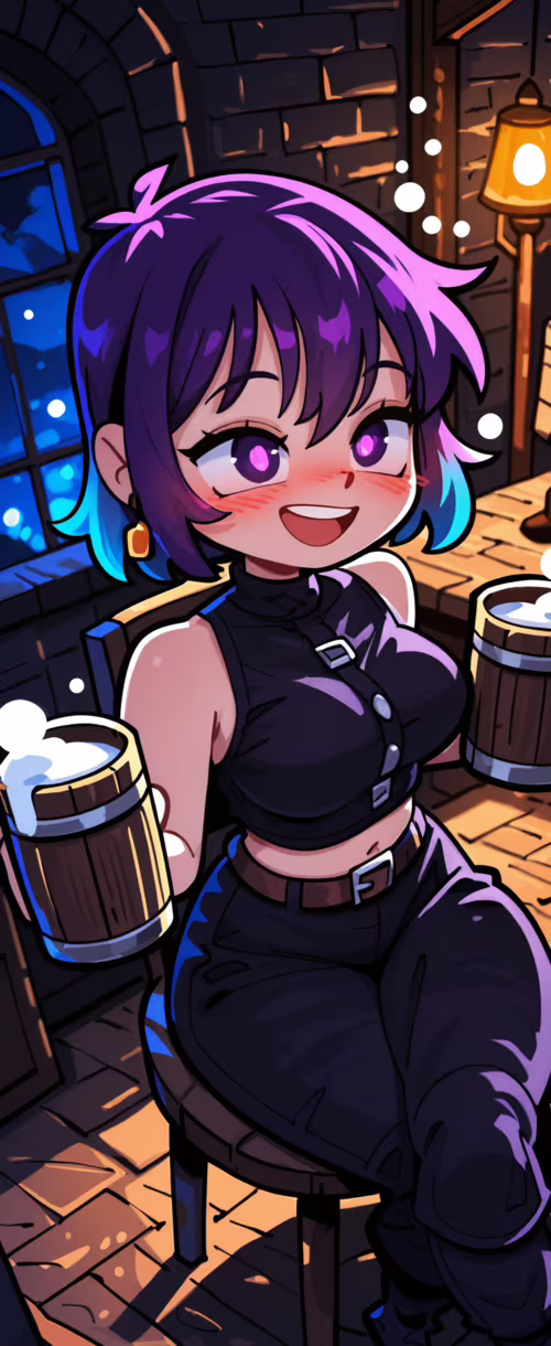 Ілюстрація в стилі аніме, на якій зображено дівчину з короткою фіолетово-блакитною... Samsung Galaxy Z Flip