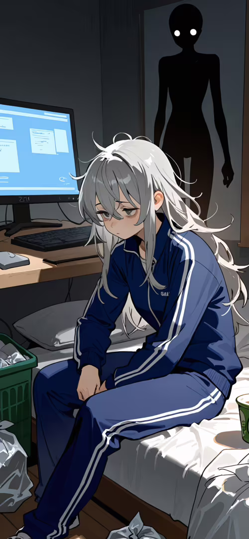 Ілюстрація в стилі аніме, на якій зображено дівчину з довгим, розпатланим сріблястим... Samsung Galaxy M31 Prime