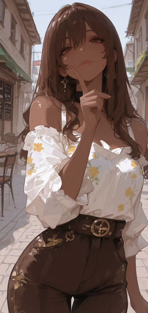 Ілюстрація в стилі аніме, на якій зображено молоду жінку з довгим каштановим волоссям... Nokia 7 dot 2