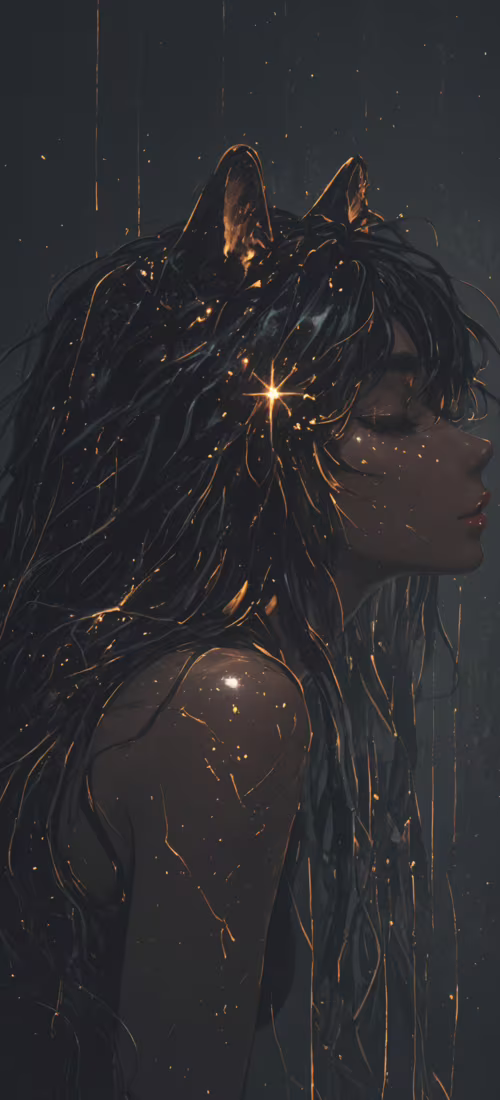 Цифровий малюнок, на якому зображено спокійну молоду жінку з довгим чорним волоссям... Vivo X60 Pro