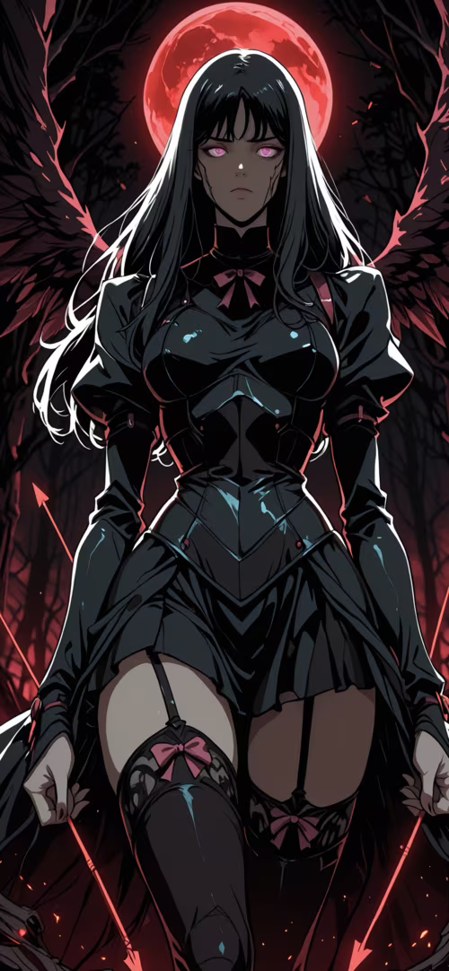 Ілюстрація в стилі аніме, на якій зображено жінку з довгим чорним волоссям, сяючими... Samsung Galaxy M31 Prime