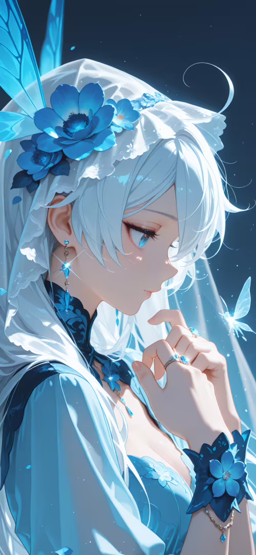 Аніме-ілюстрація Кіани Каслани, молодої жінки з довгим білим волоссям і блакитними... Google Pixel 4a 5G