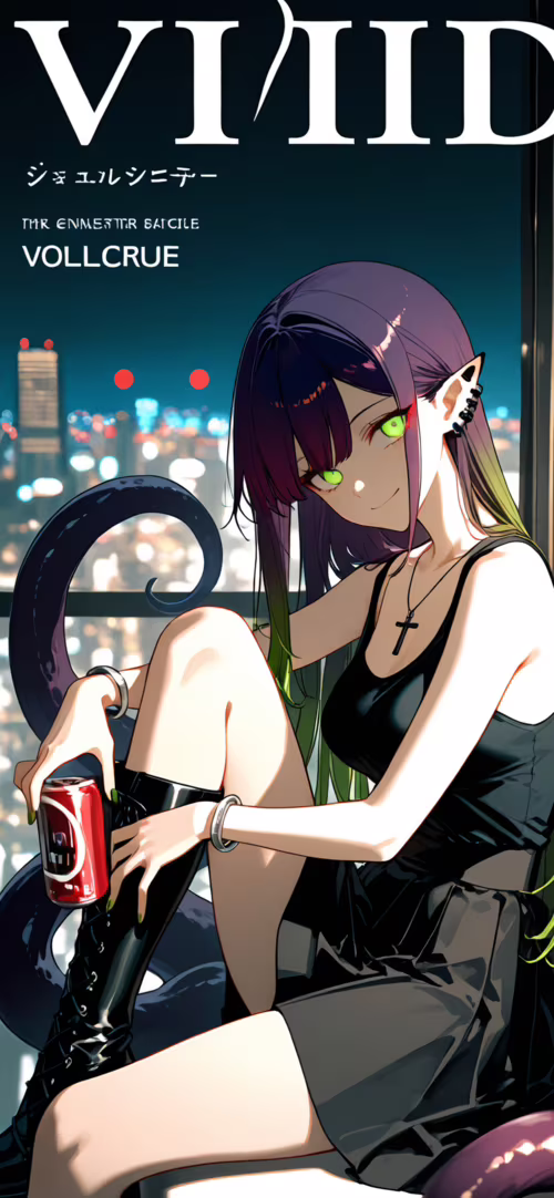 Аніме-дівчина з довгим фіолетово-зеленим волоссям, сяючими зеленими очима та щупальцями,... Apple iPhone 11