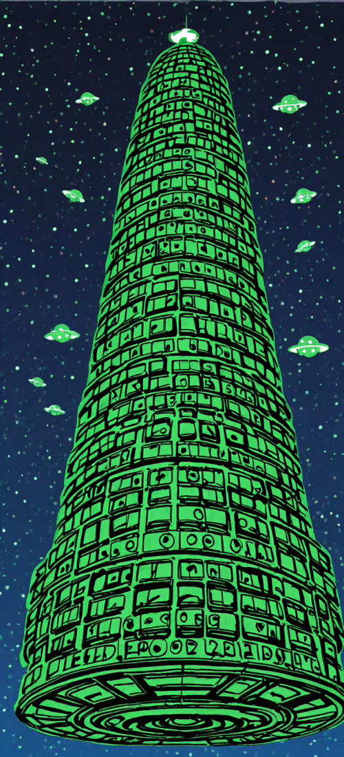 Велика зелена мультяшна літаюча тарілка з мерехтливими жовтими вогнями та антеною... Vivo V23 Pro