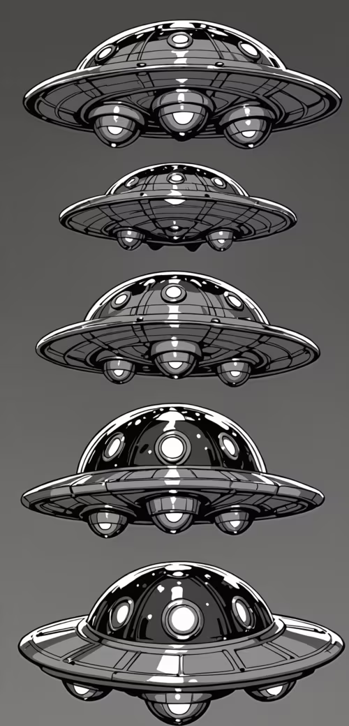 Велика зелена мультяшна літаюча тарілка з мерехтливими жовтими вогнями та антеною...