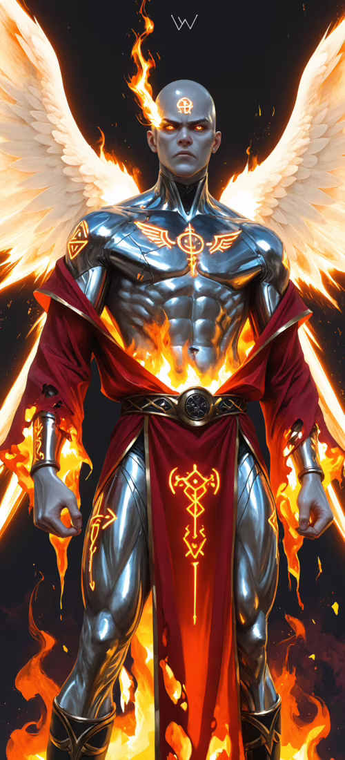 Цифровий портрет ангела в повний зріст: могутній, лисий, зі сріблястою шкірою та... Huawei P40 Pro plus