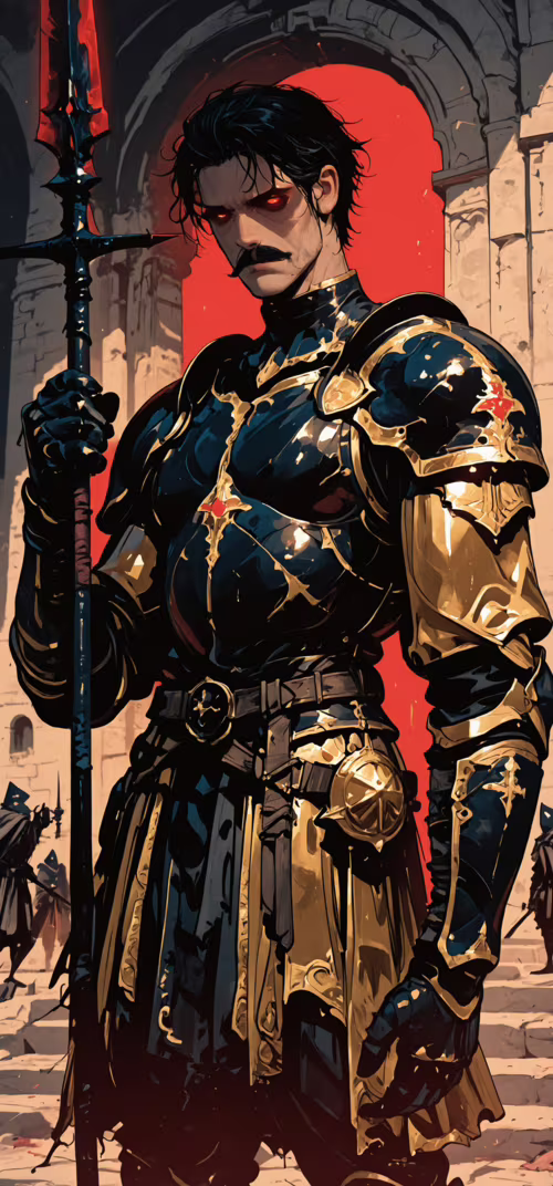 Мускулистий воїн зі смаглявим волоссям, вусами та палаючими червоними очима, одягнений... Samsung Galaxy Note 20 Ultra 5G