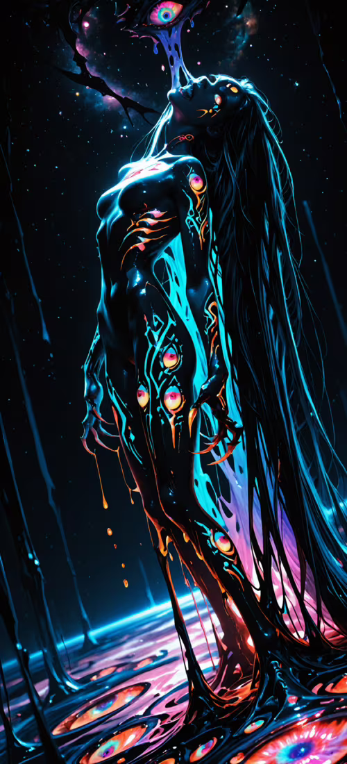 Висока, струнка, незвична істота жіночої форми, що складається з чорної, стікаючої... Huawei P40 Pro plus