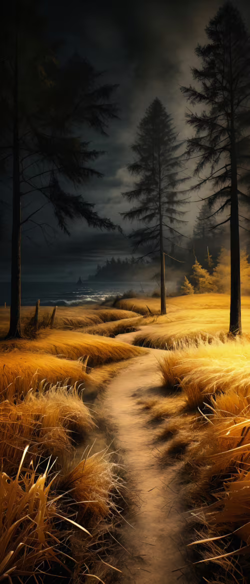 Живописне зображення ґрунтової стежки, що звивається серед золотого поля високої... Motorola Edge S