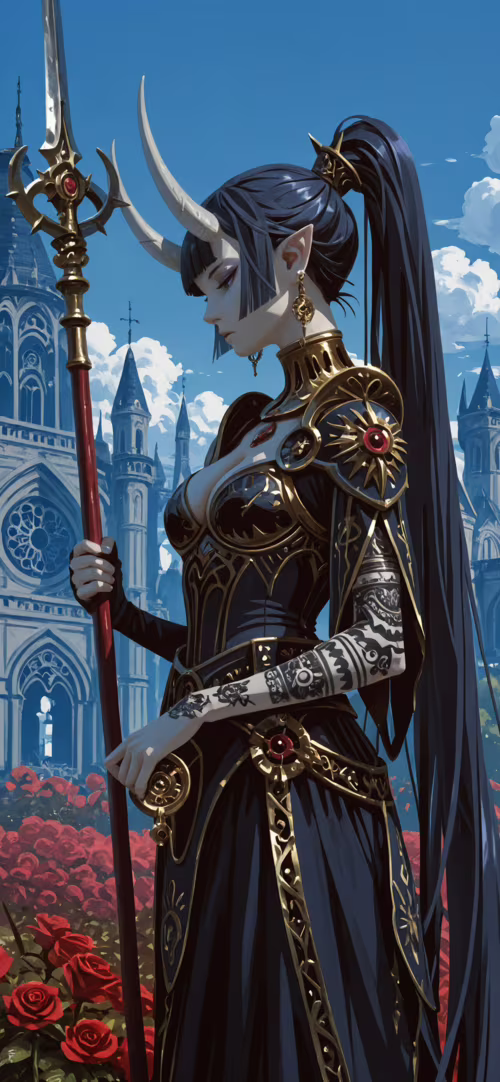 На малюнку зображено жінку з білими рогами та ельфійськими вухами, одягнену в вишукані... Honor 50 Pro