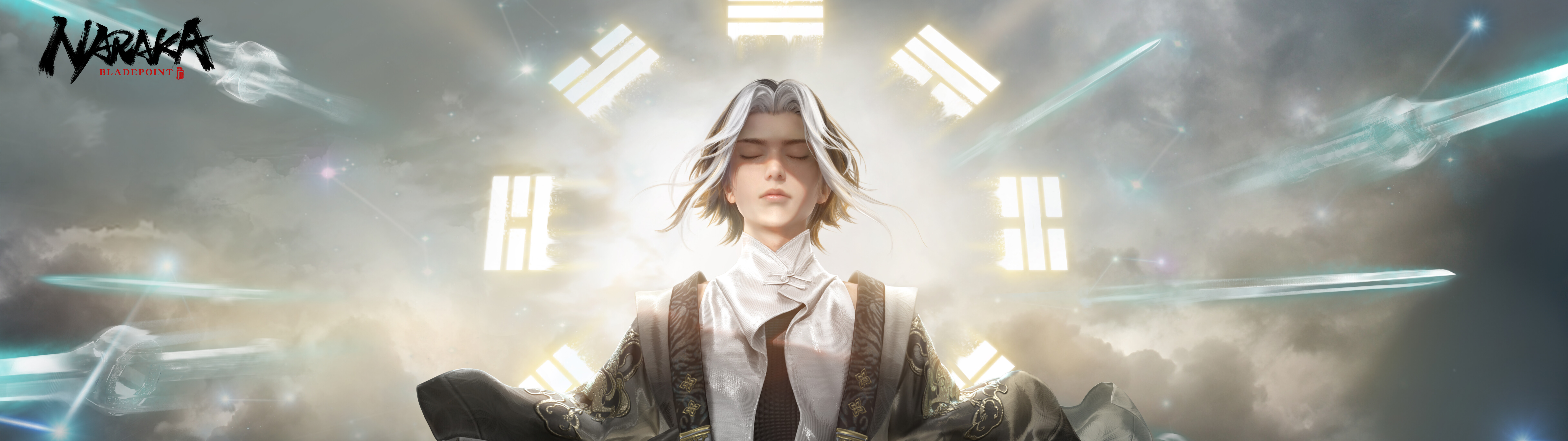 Маг, один із персонажів гри Naraka: Bladepoint, виконує магічне заклинання, яке супроводжується ефектами сяючої енергії.