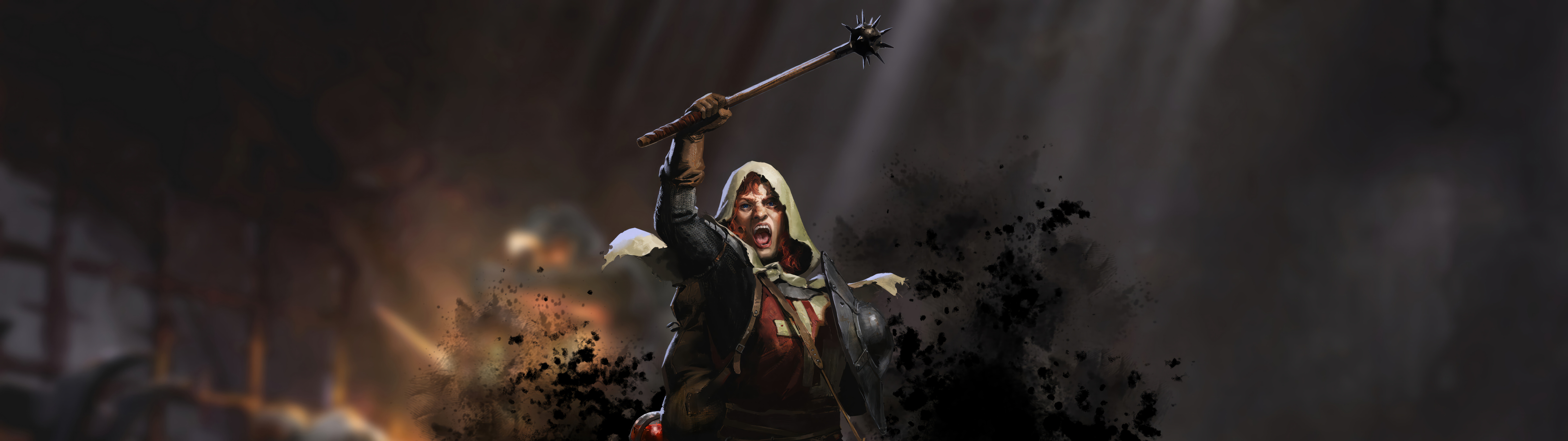 Темний фентезійний персонаж у важких середньовічних обладунках, що стоїть у напівтемному кам’яному коридорі підземелля, створений під впливом гри Dark and Darker.