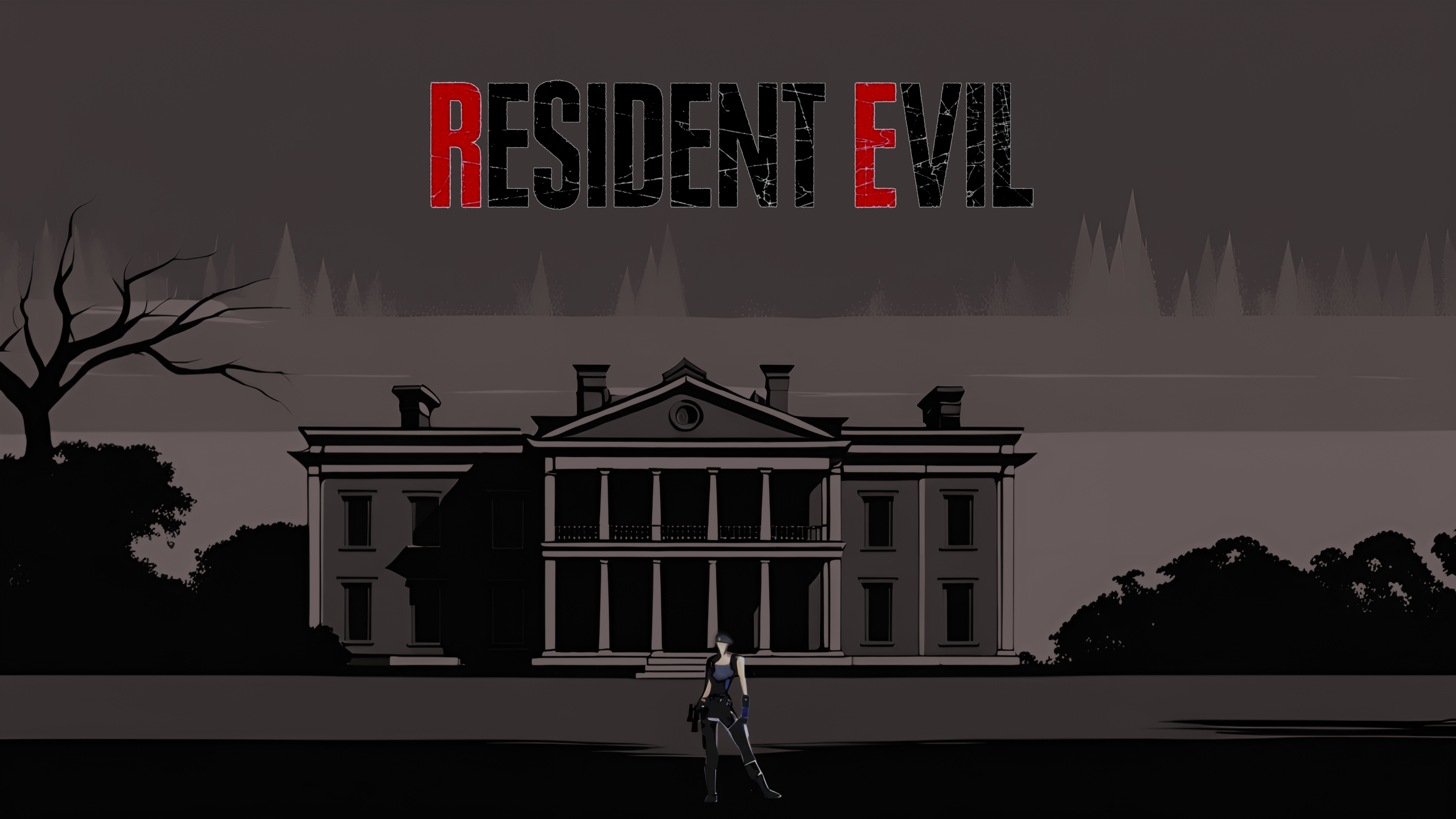 Джилл Валентайн з гри Resident Evil у сутичці з зомбі в темному, похмурому коридорі особняка.