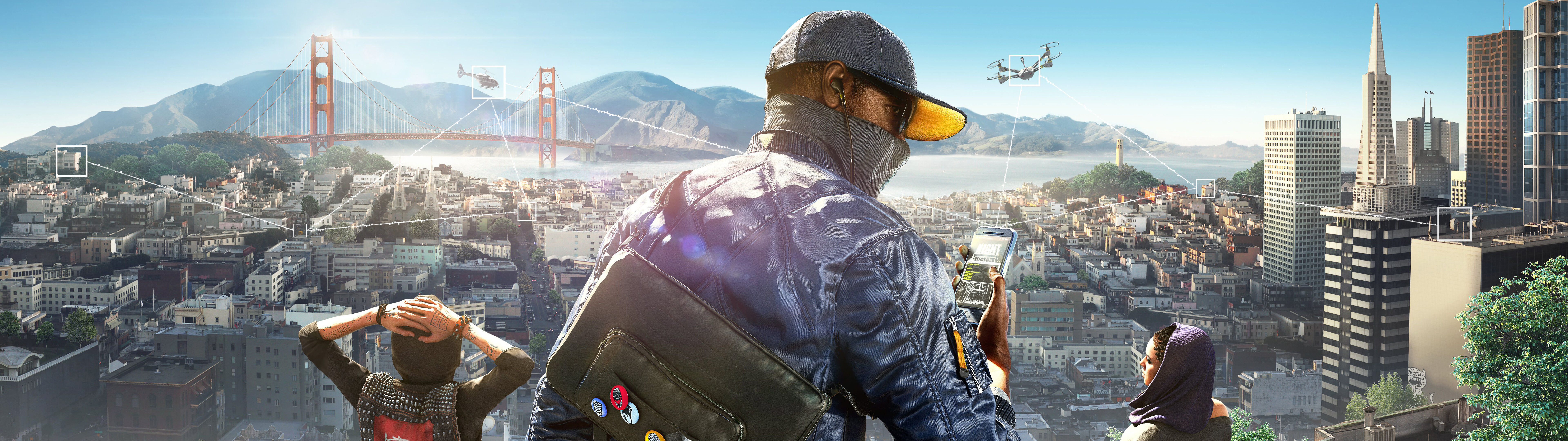 Маркус Холлоуей з гри Watch Dogs 2 стоїть на міській вулиці.