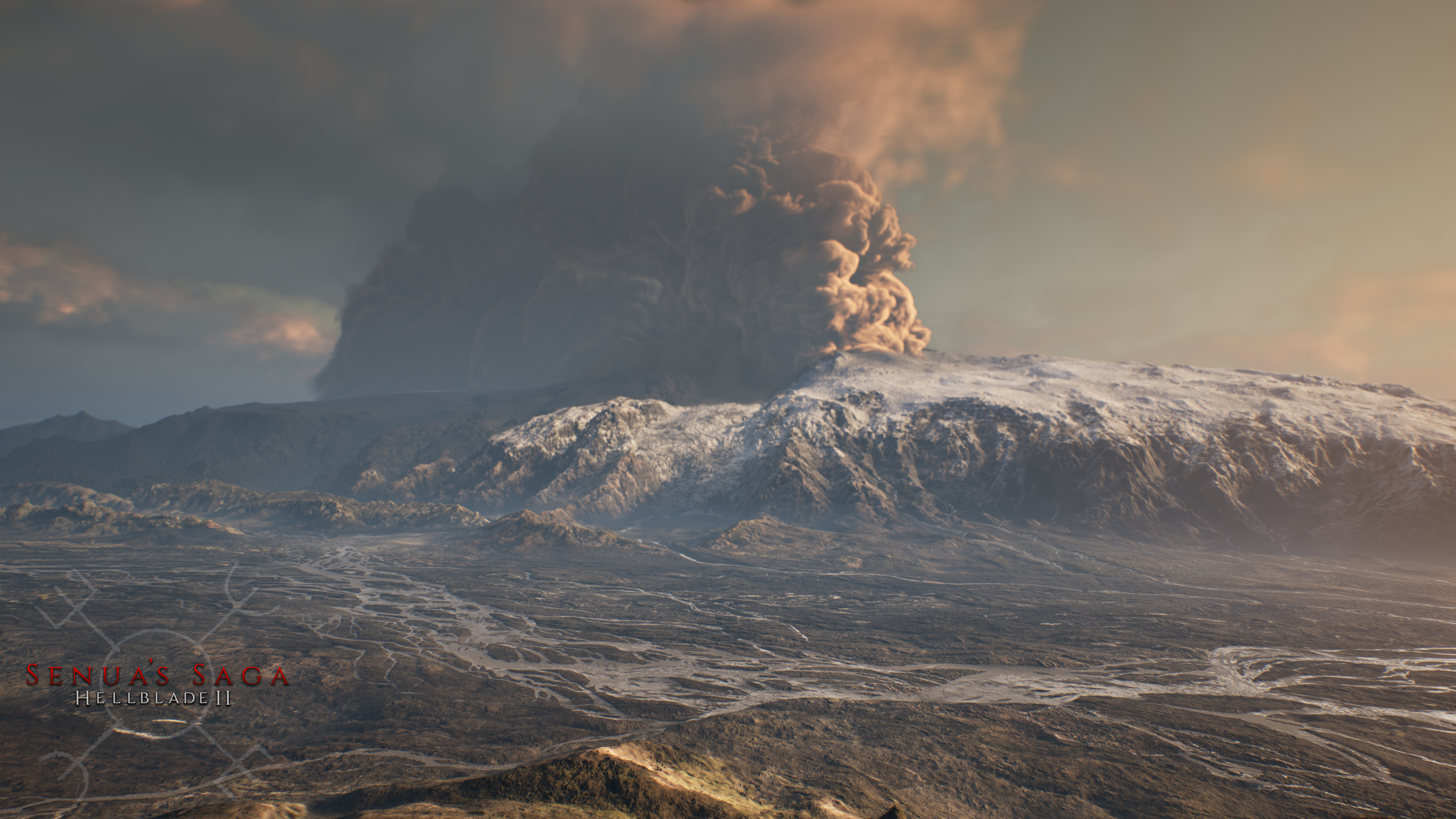 Детальний і атмосферний крупний план Сенуї з відеогри «Senua’s Saga: Hellblade II», на якому зображено її виразне обличчя та войовничий вигляд.