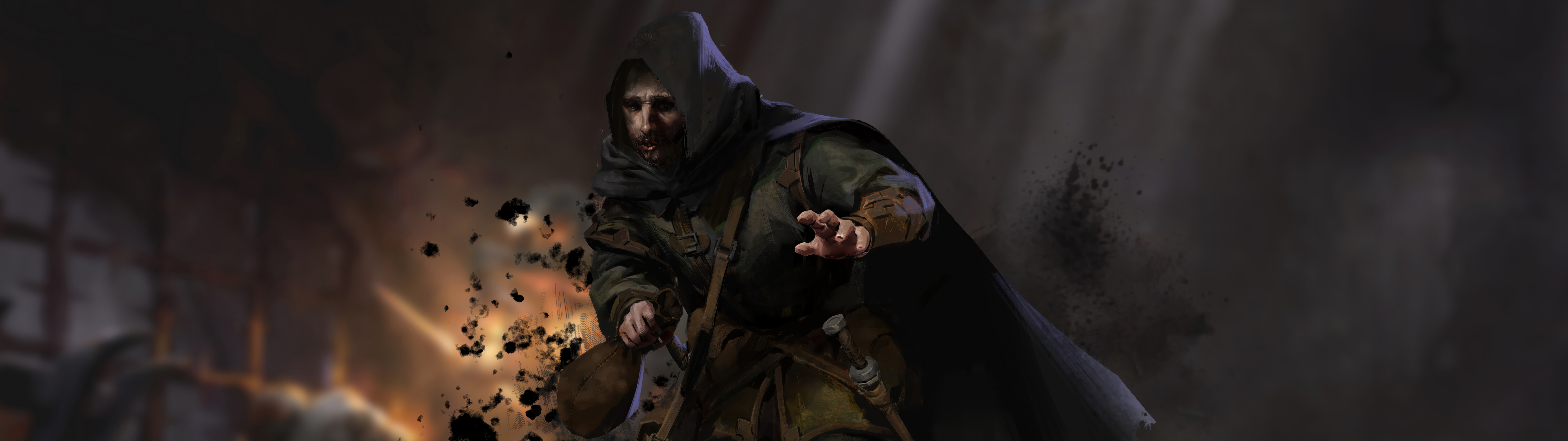 Похмурий воїн у важких обладунках стоїть у темному коридорі підземелля, освітленому смолоскипами, – сцена з гри Dark and Darker.