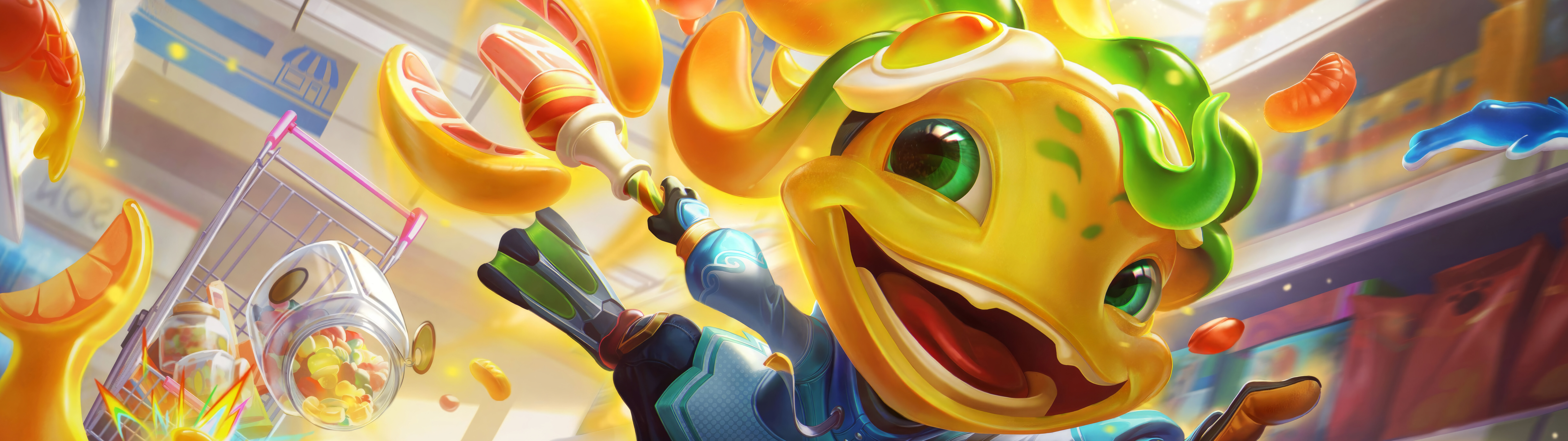 Водний герой Фізз із гри League of Legends і Wild Rift постає у барвистому підводному світі.