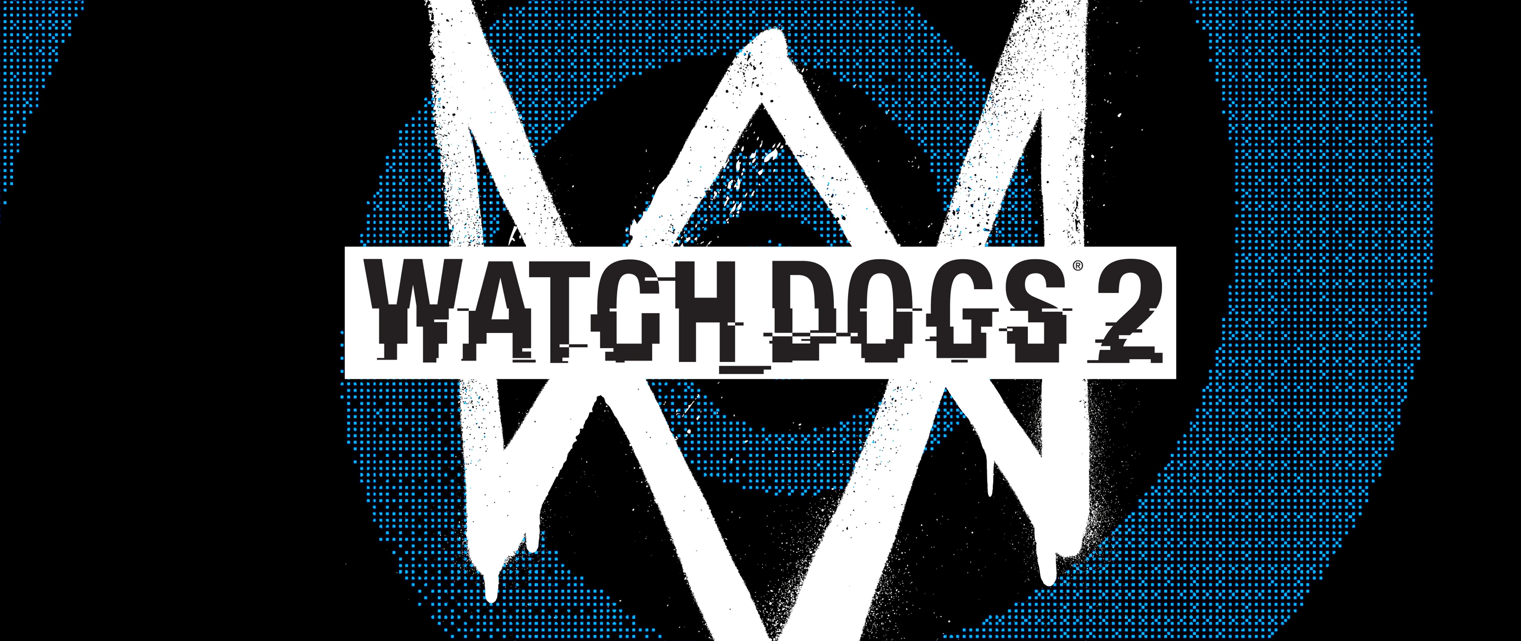 Логотип гри Watch Dogs 2 та персонаж Маркус Холлоуей у стилі високих технологій та хакерської тематики.