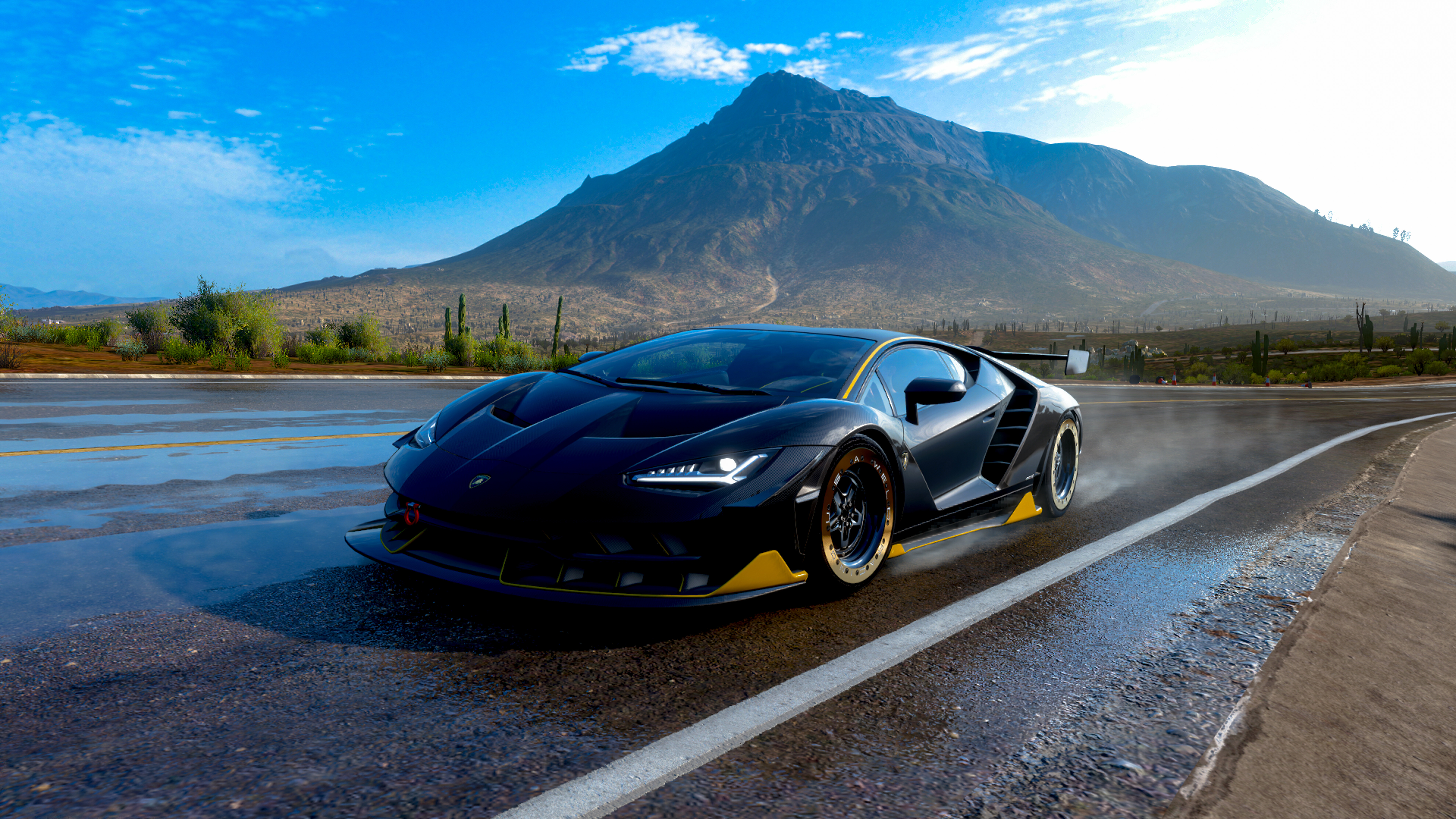 На фото зображено високопродуктивний суперкар Lamborghini Centenario під час ігрового процесу у Forza Horizon 5.