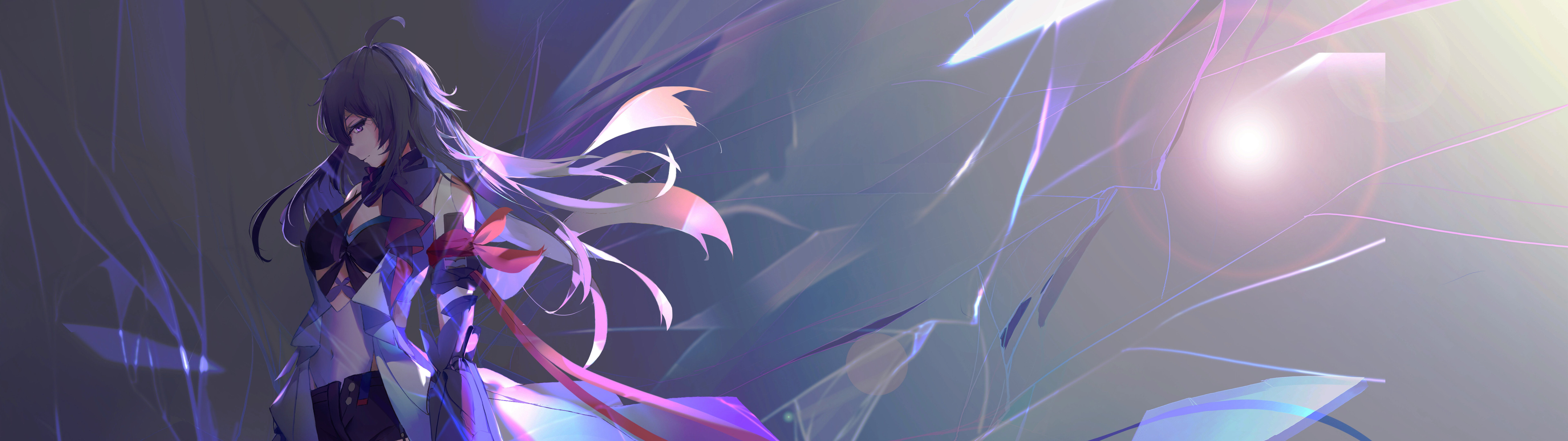 Кінематографічний портрет Сілі Воллерей з гри Honkai: Star Rail, на якому зображено її фірмове фіолетове волосся та похмуре, атмосферне освітлення.
